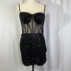 Fashion Nova XL Petite Always & Forever Sequin Mini Dress Black
